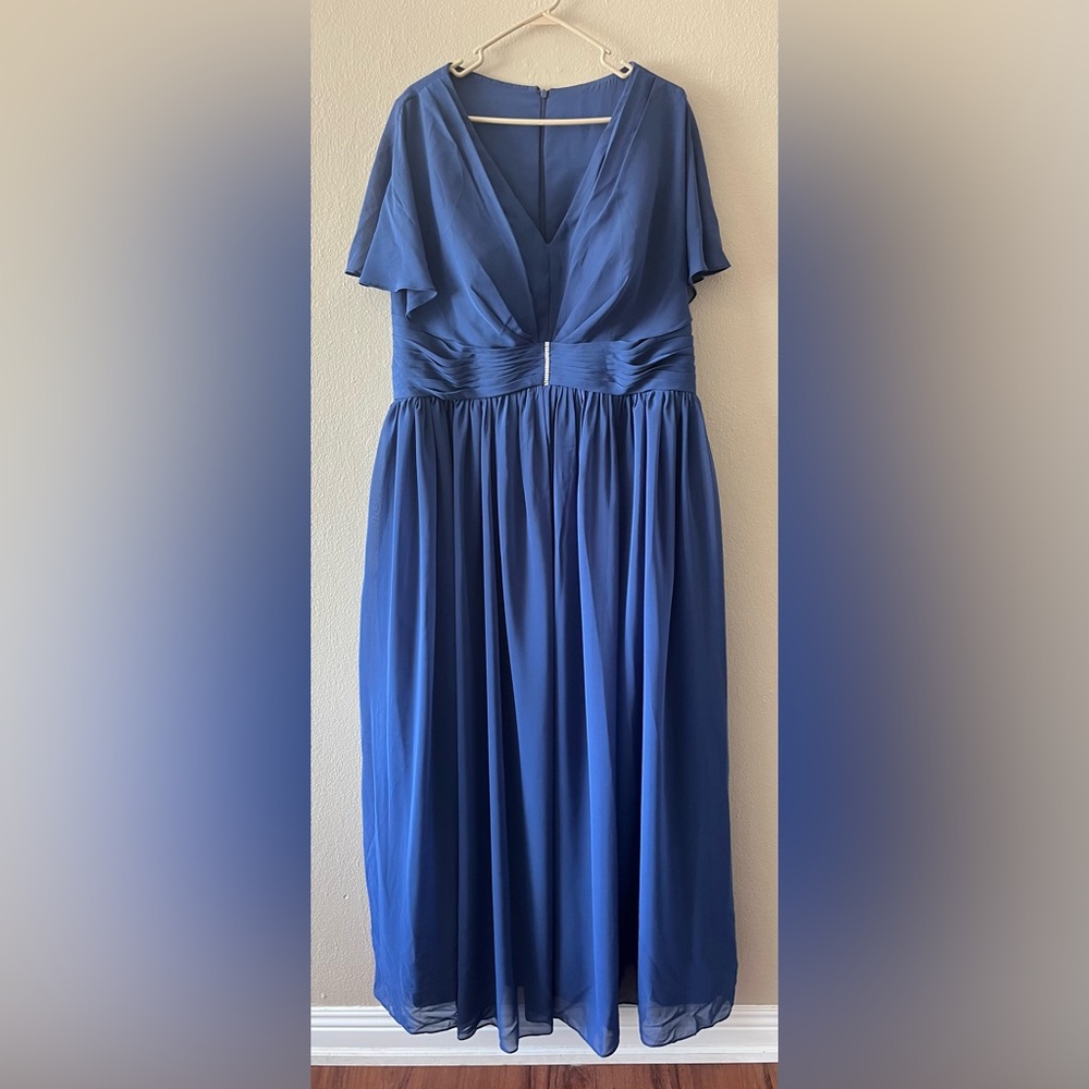 Blue Pleated Mother of the Bride Gown